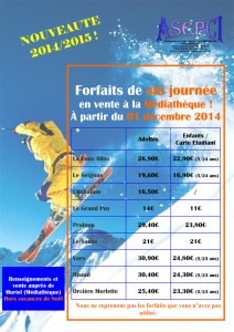 Forfaits de SKI 2014 2015